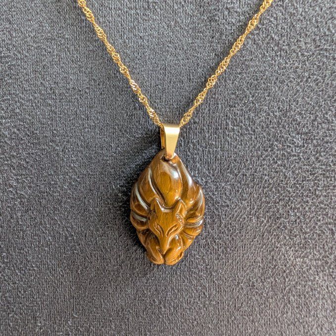 Collier renard à neuf queues en Œil de Tigre