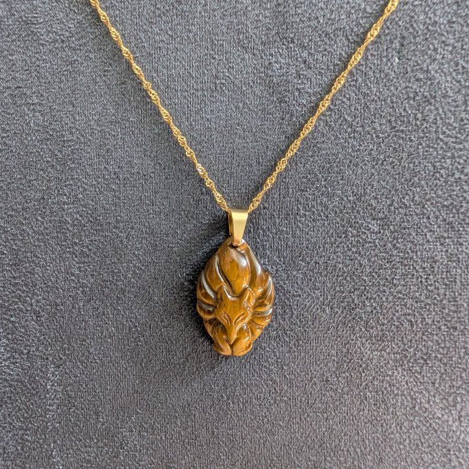 Collier renard à neuf queues en Œil de Tigre