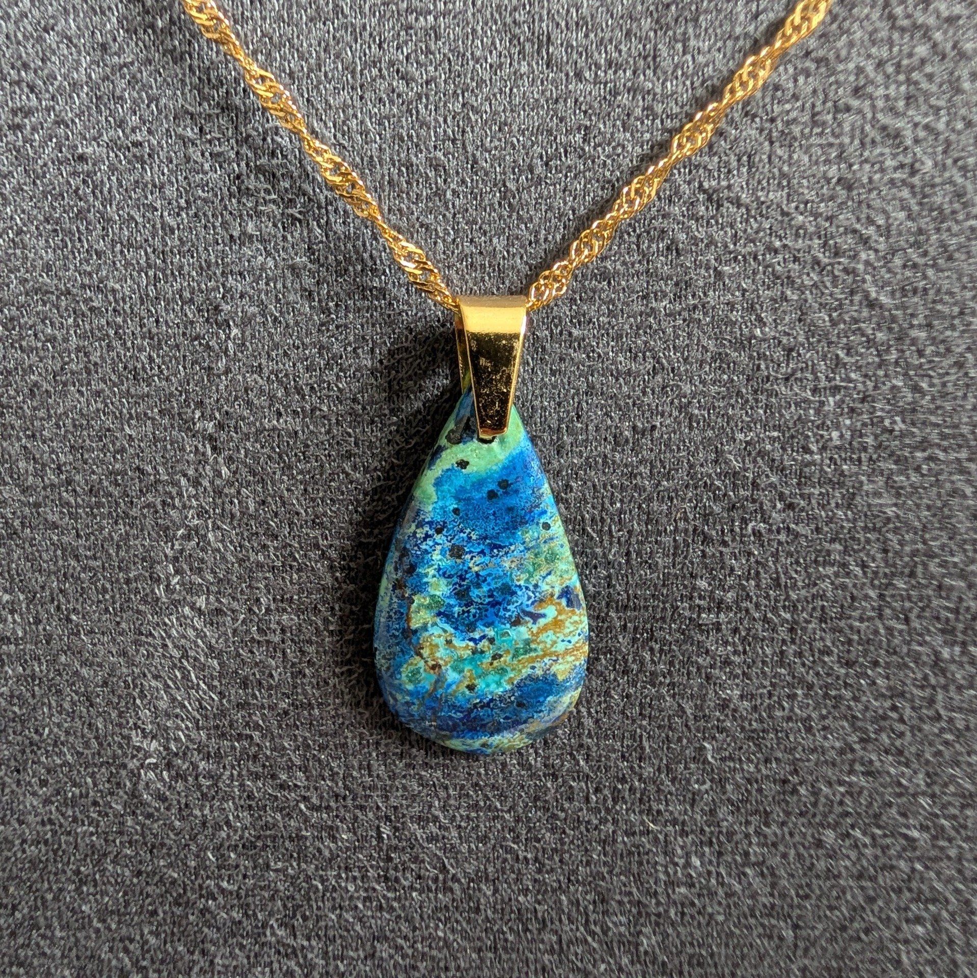 Collier goutte en Azurite Blue Bird
