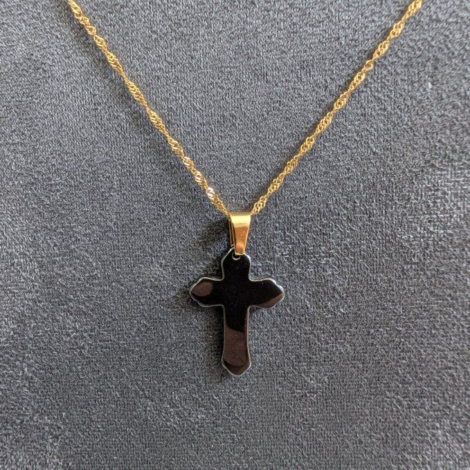 Collier croix en Hématite