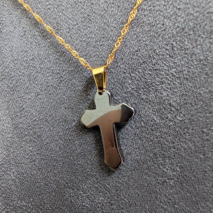 Collier croix en Hématite