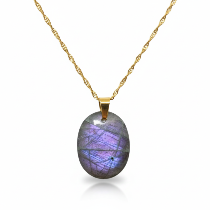 Collier ovale en Labradorite violette